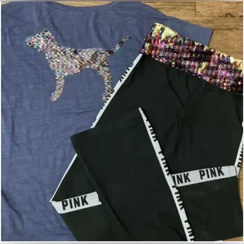 PINK Victoria's Secret Rainbow Tee/ Pants Outfit set S